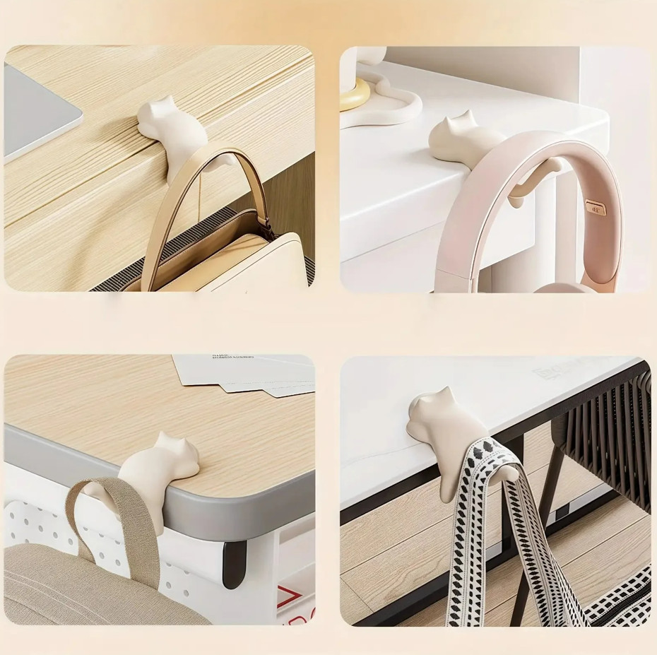 1/4PCS Cute Cat Desktop Hook – No-Drill Multi-Use Holder for Keys & Bags