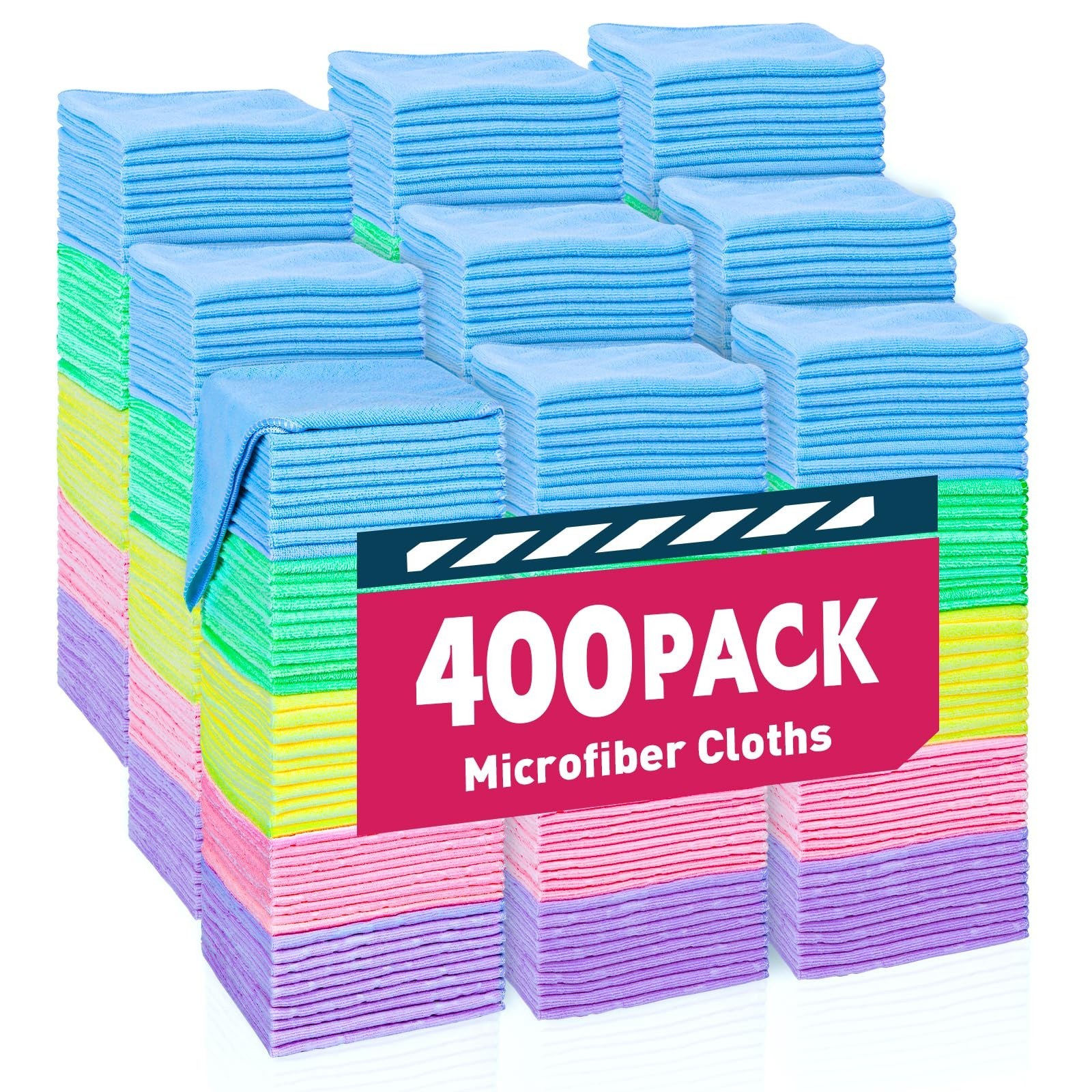 400 Pack Microfiber Cleaning Towels – Assorted Colors, Perfect for Cars & Home