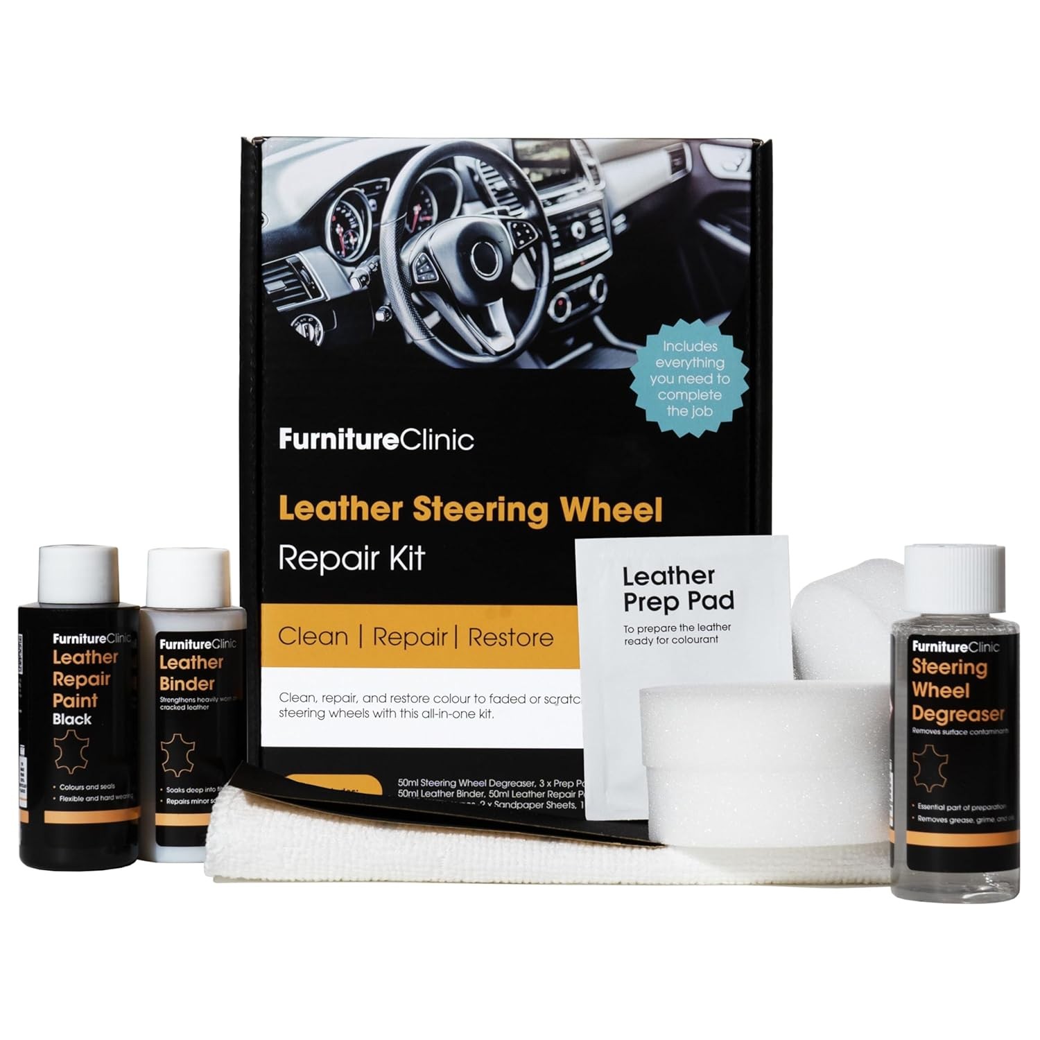 Leather Steering Wheel Repair Kit Tear Scuff Restoration Fix Kit