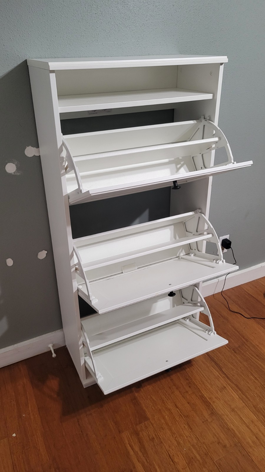 IKEA White Shoe Cabinet Wood 3 Flip Drawers 24×11.75×51.125in