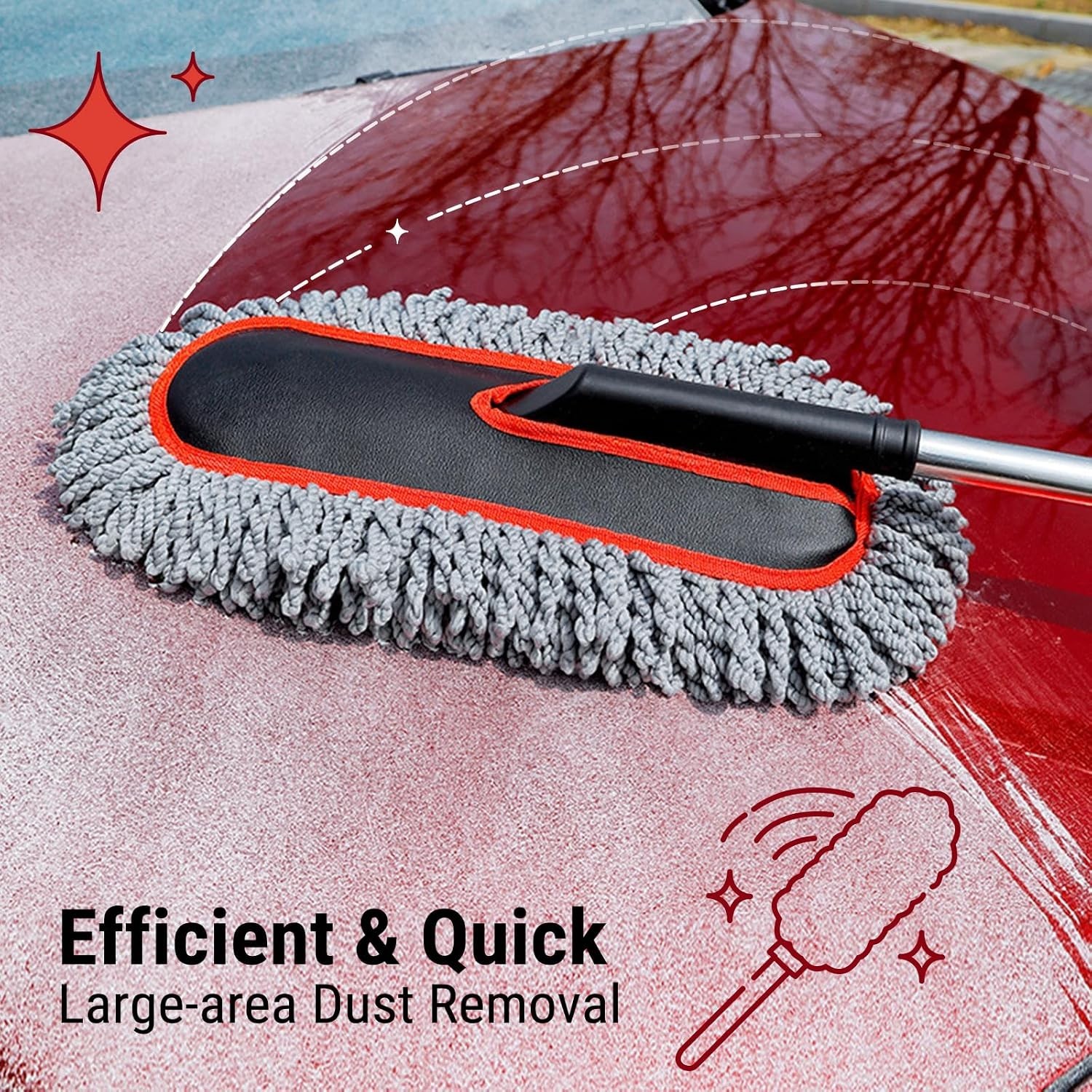 Car Duster, Scratch-Free Microfiber Cleaning Brush, Gray/Red | Extendable Han…