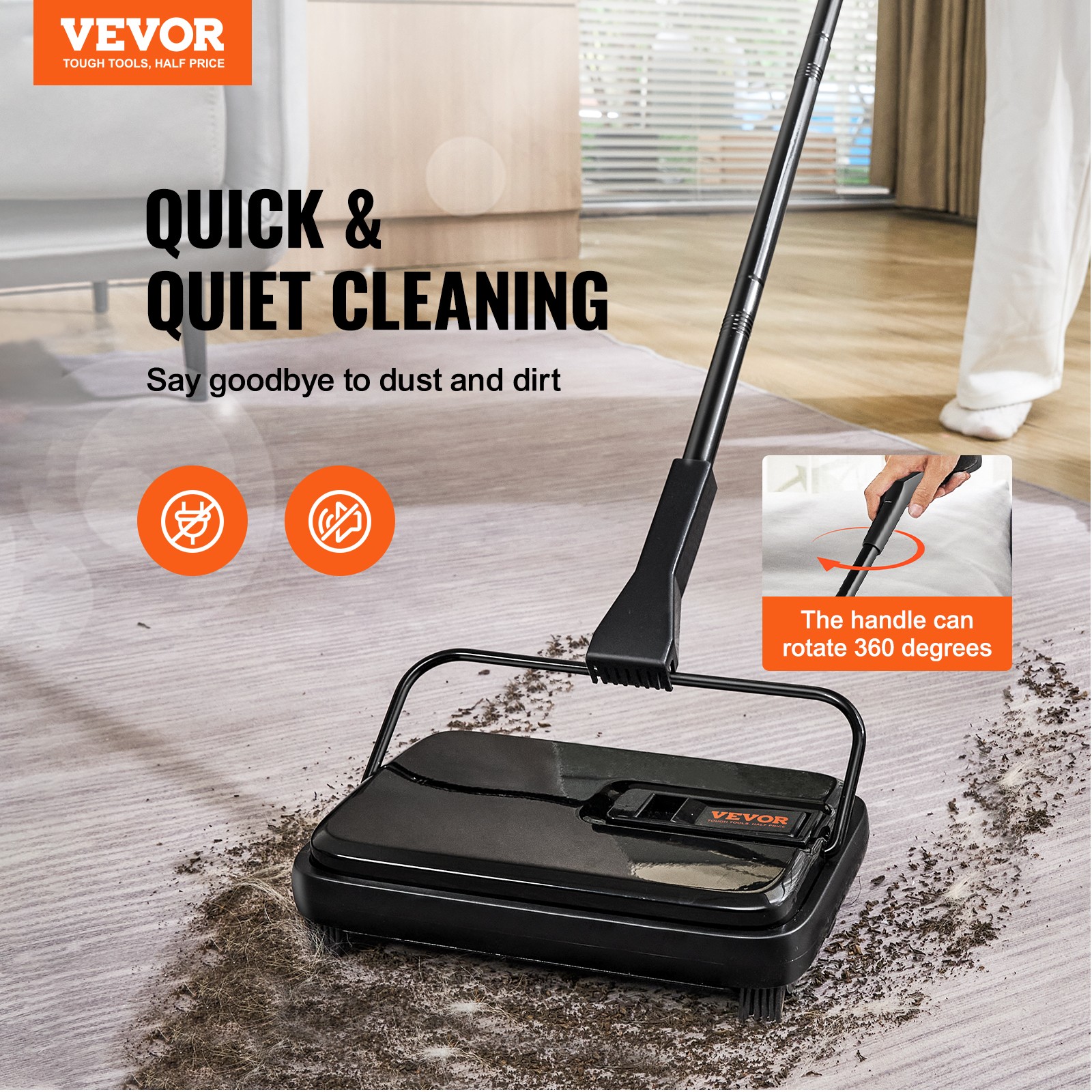 VEVOR Carpet Sweeper Floor Sweeper Manual 7.87 in Sweeping Paths Non Electric