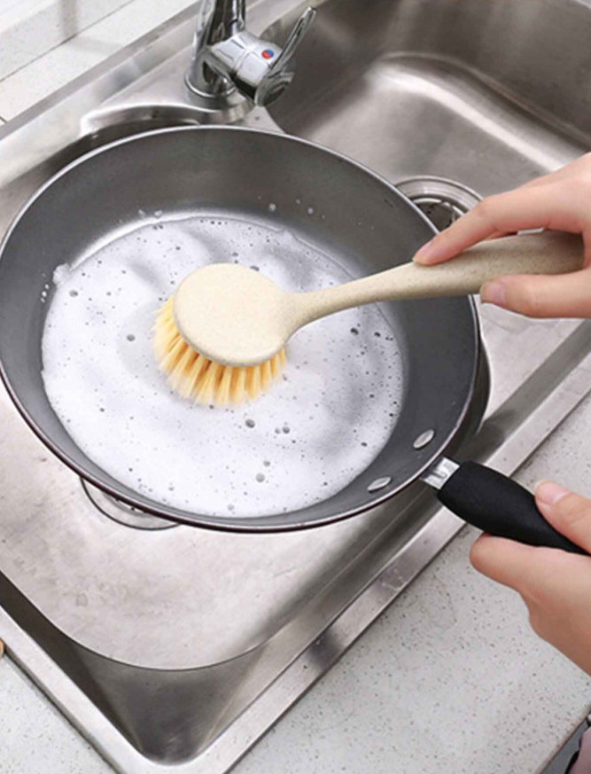 1 pc Long Handle Kitchen Cleaning Brush – Dish, Pan & Cutting Board Scrubber