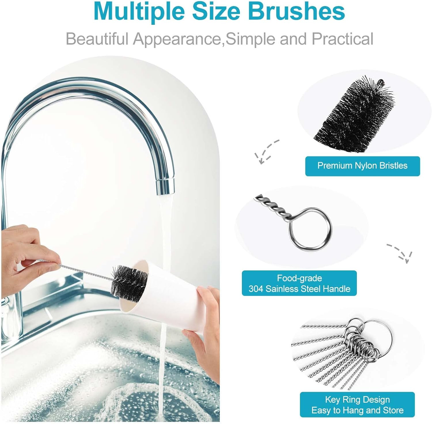 Nylon Straw Brush Cleaner Bottle Tube Pipe Small Long Cleaning 10Pcs Set USA