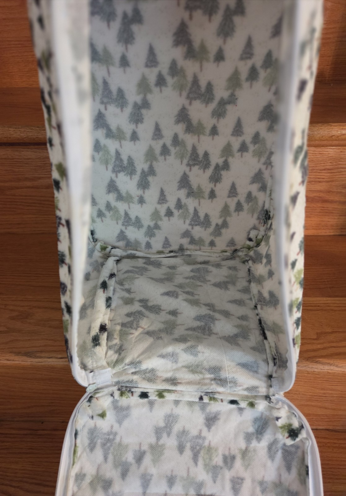 Soft Side Zippered Storage Bag Fleece Pine Tree Design Handle 15x11x10″