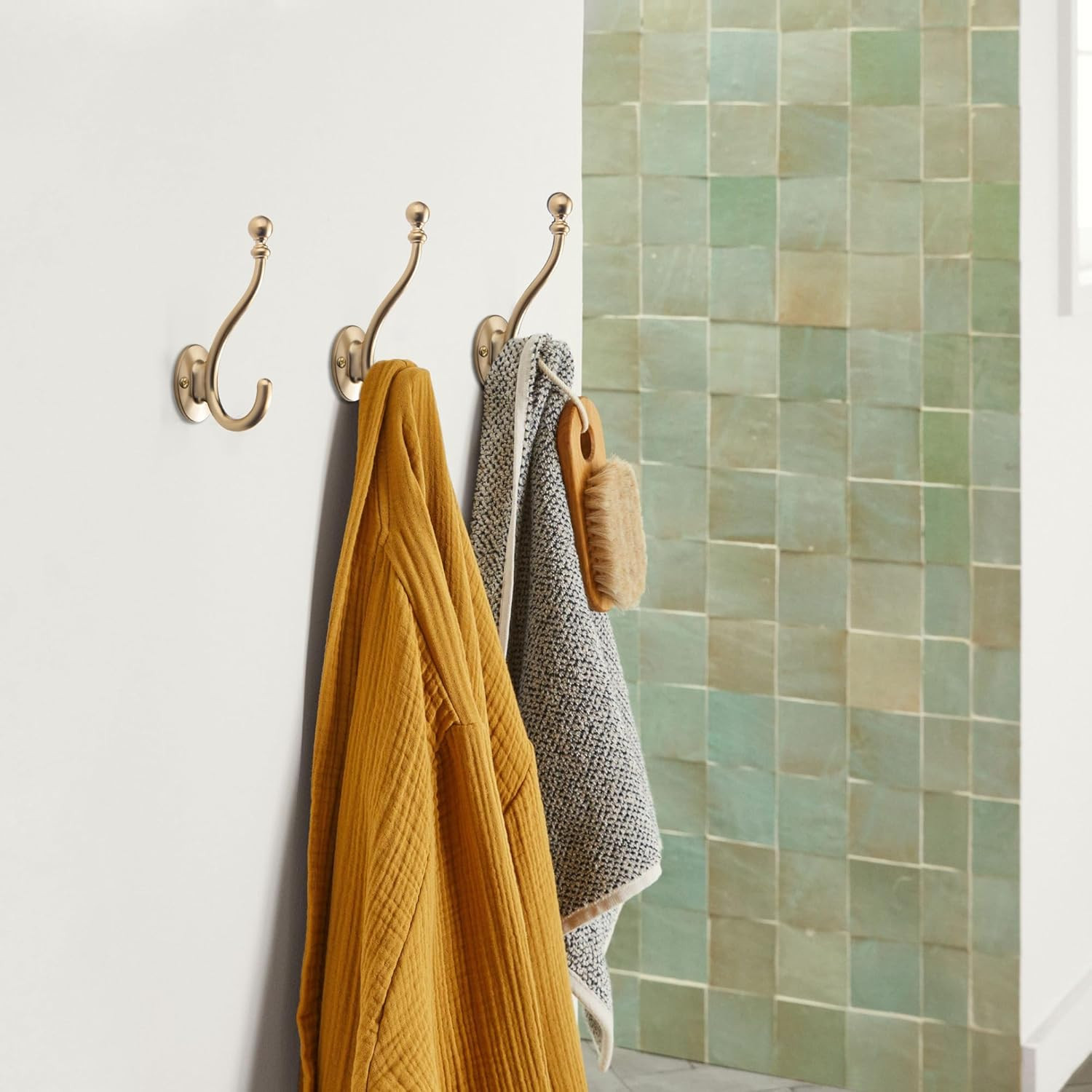 Towel Hooks Bathroom – 5 Pack Champagne Bronze Coat Hook Robe Hooks Decorative W