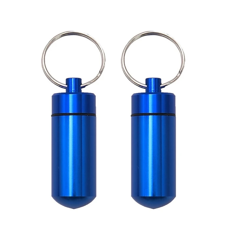2pcs Pills Box Small Aluminum Alloys Travel Storage Box Key Chain Travel Outdoor