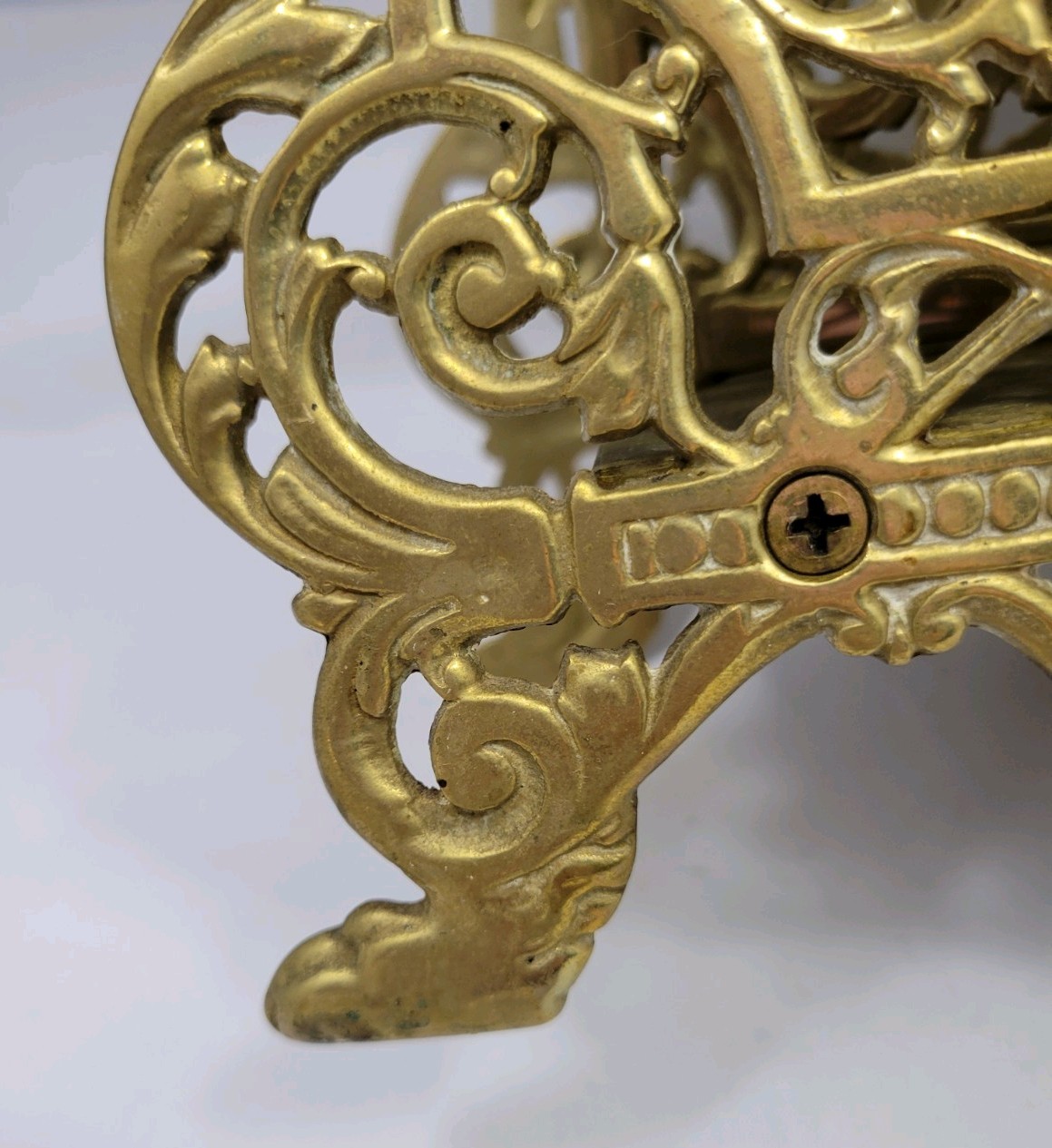 Ornate Vintage Filigree Solid Brass Magazine Book Mail Rack Holder Heavy
