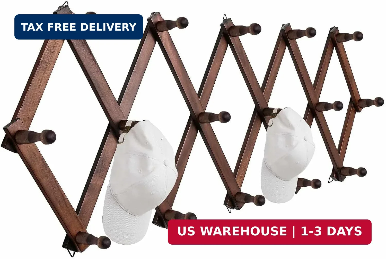 Hat Rack for Wall, Expandable Wall Hat Holder with 16 Hooks, 16 inch Wooden Wall