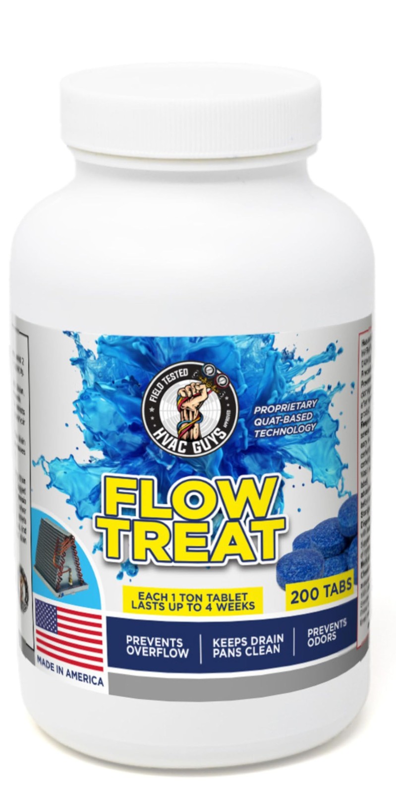 200 Tablets Flow Treat AC Drain Line Cleaner Prevents Odors Pan Clean Overflow