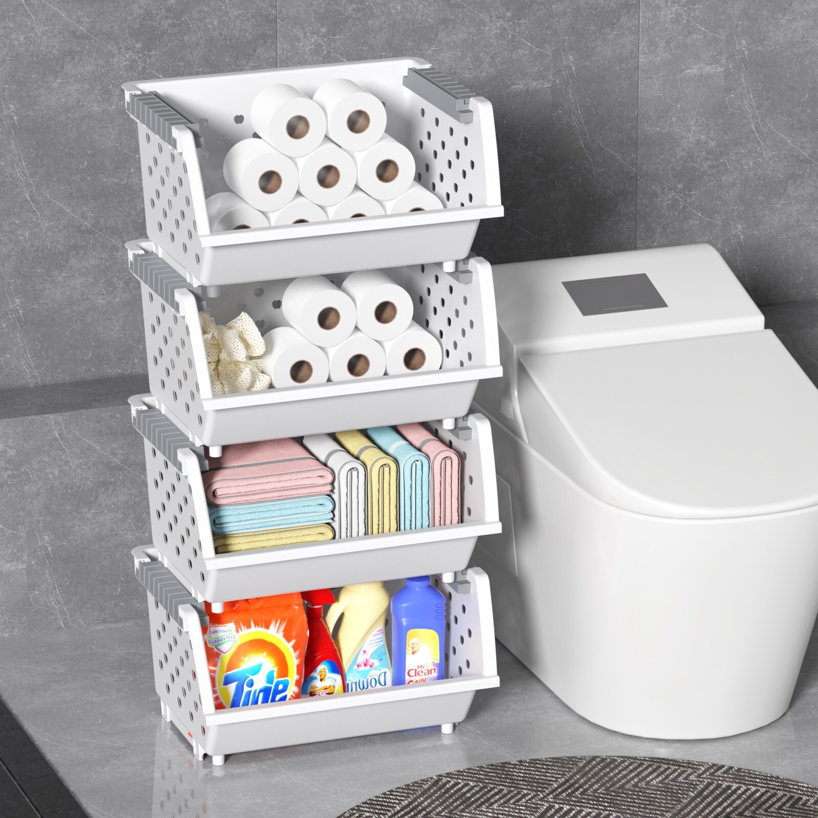 Cand Stackable Plastic Bins – 4 Packs White Large Plastic Stackable Storage Bins