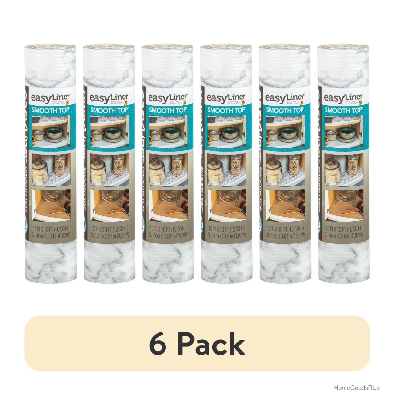 Shelf Liner 6 Pack 12 Inch x 10 Feet Gray Marble Smooth Top Non Adhesive Grip