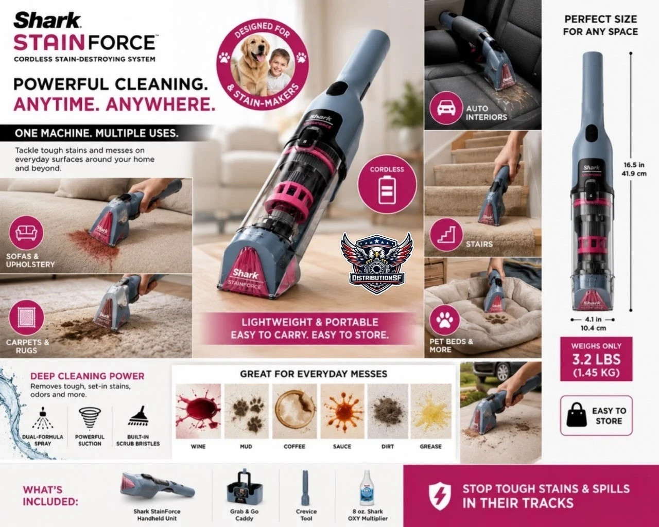 New Shark StainForce Cordless Portable Spot, Stain, & Odor Remover System