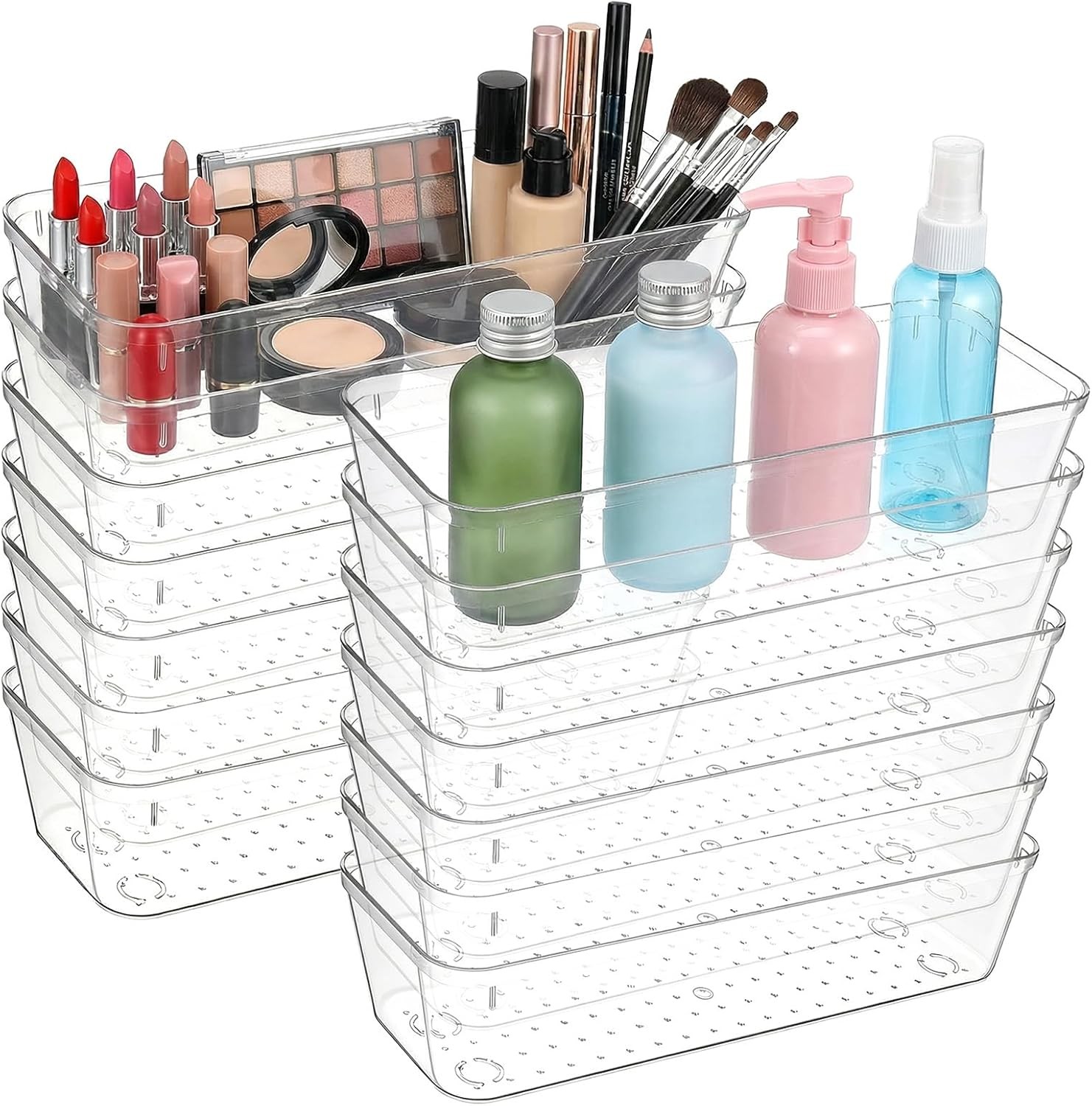 Vanity Drawer Organizer 9 x 3 x 2 In Clear Plastic Silverware Utensil 14PC New