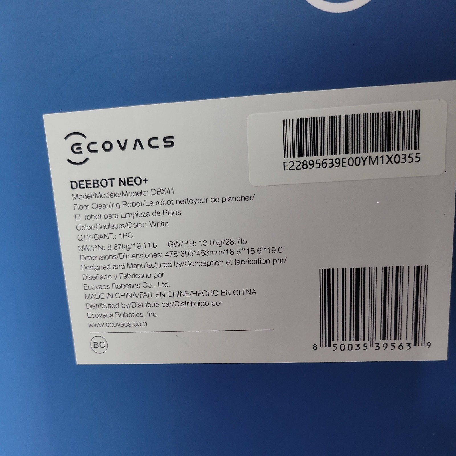 ECOVACS DEEBOT NEO+ Vacuum and Mop Robot with Auto-Empty Station