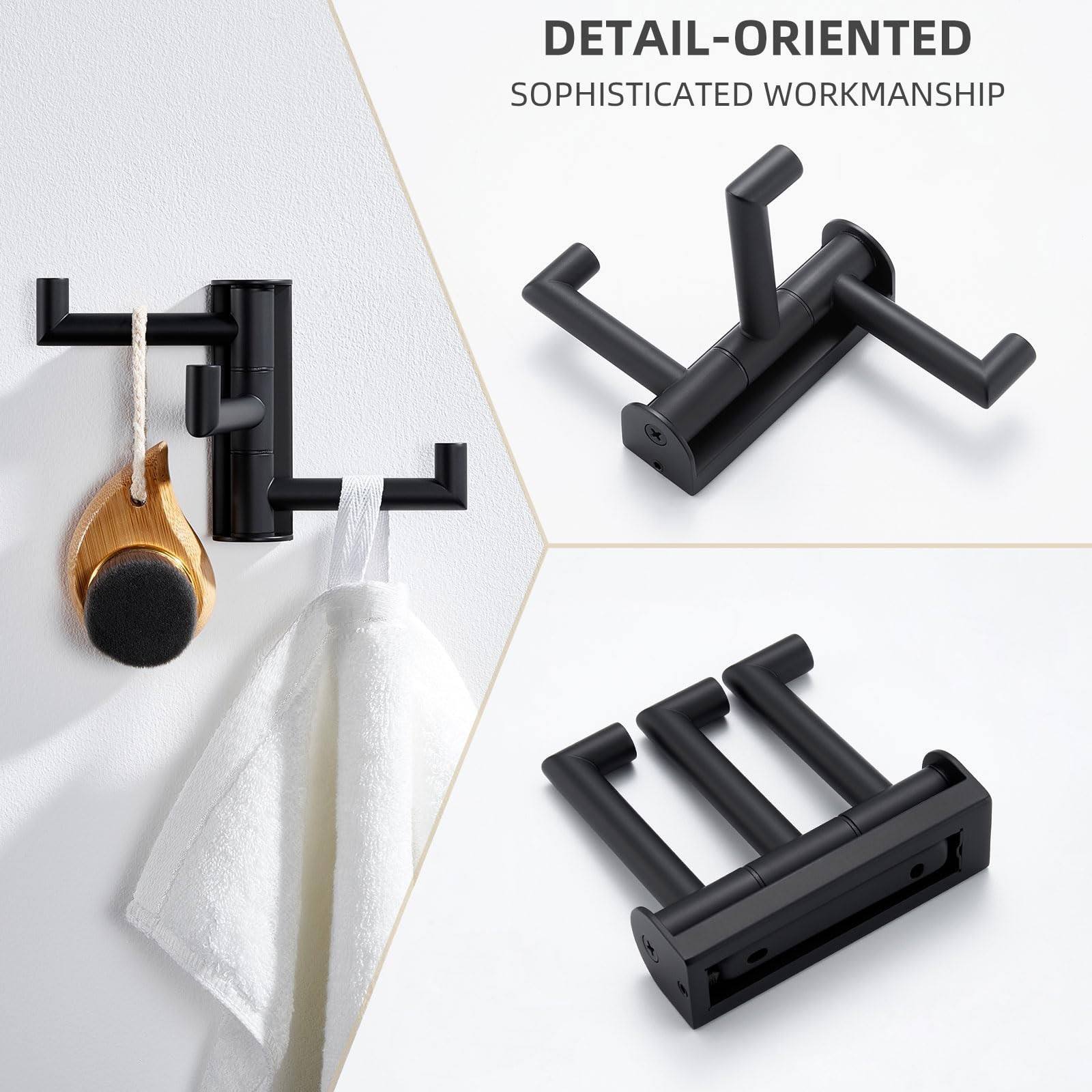 Swivel Towel Hook 3 Arms, SUS 304 Stainless Steel Foldable Bathroom Robe Towel H
