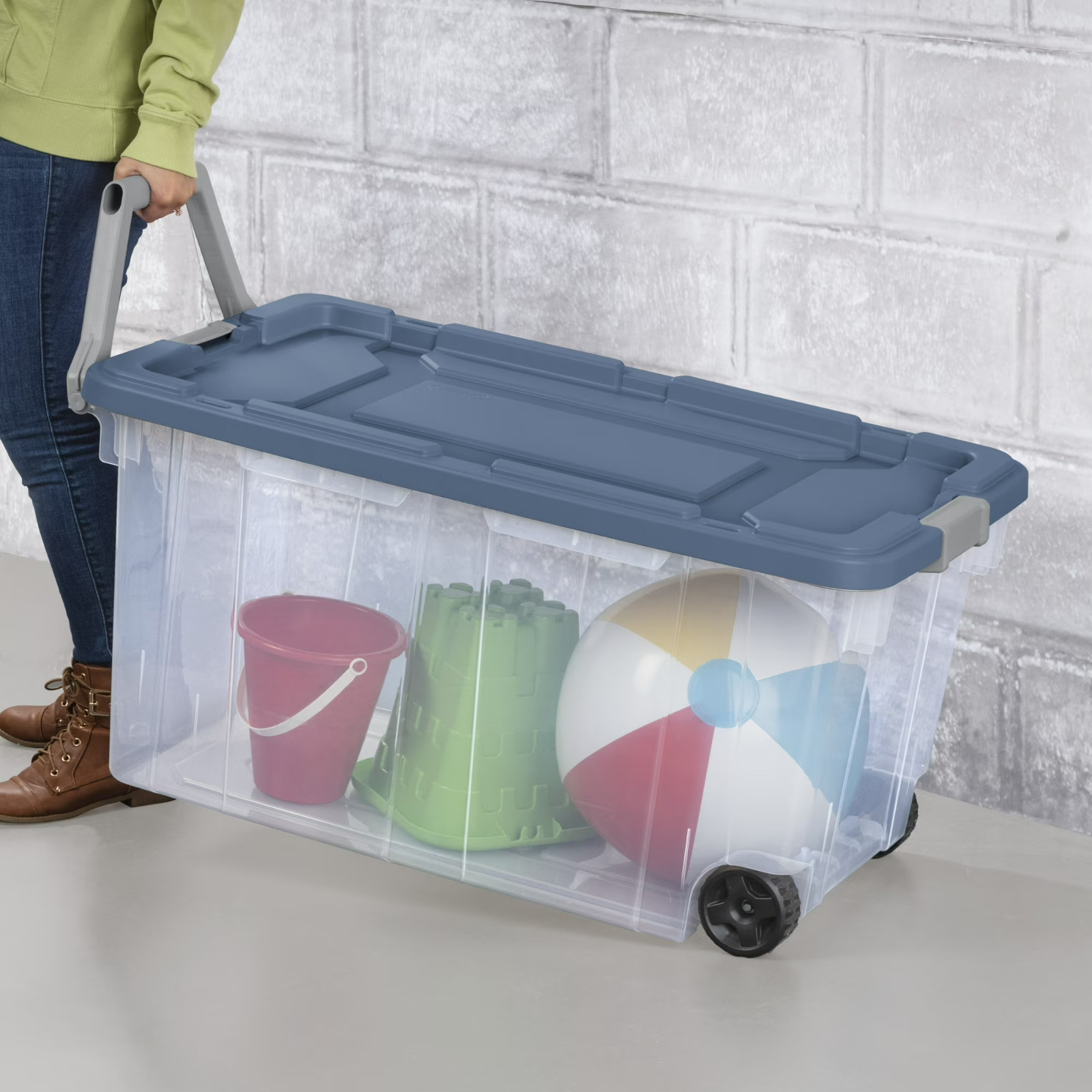2 Pack Sterilite Extra-Large Wheeled Rugged Storage Bin, 160 Quart Durable, Blue