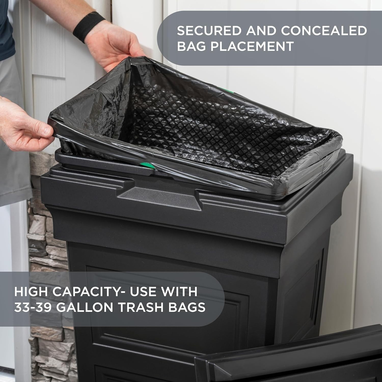 Elegant Onyx Black Trash Can, 39 Gallons – Indoor/Outdoor Use, Removable Lid
