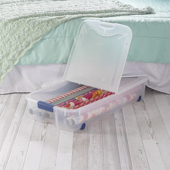 (2 pack) Sterilite 66 Quart Latching Underbed Wheeled Storage Bin