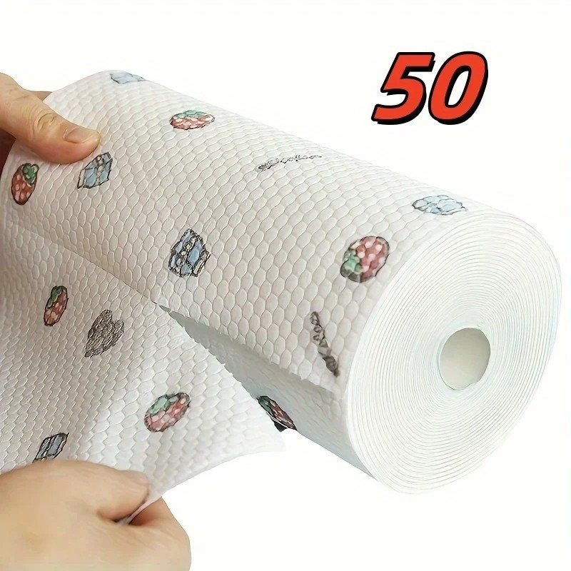 50 100Pcs/Roll Dishcloth Absorbent Thickened Kitchen Paper Dry Wet Use Non Greas