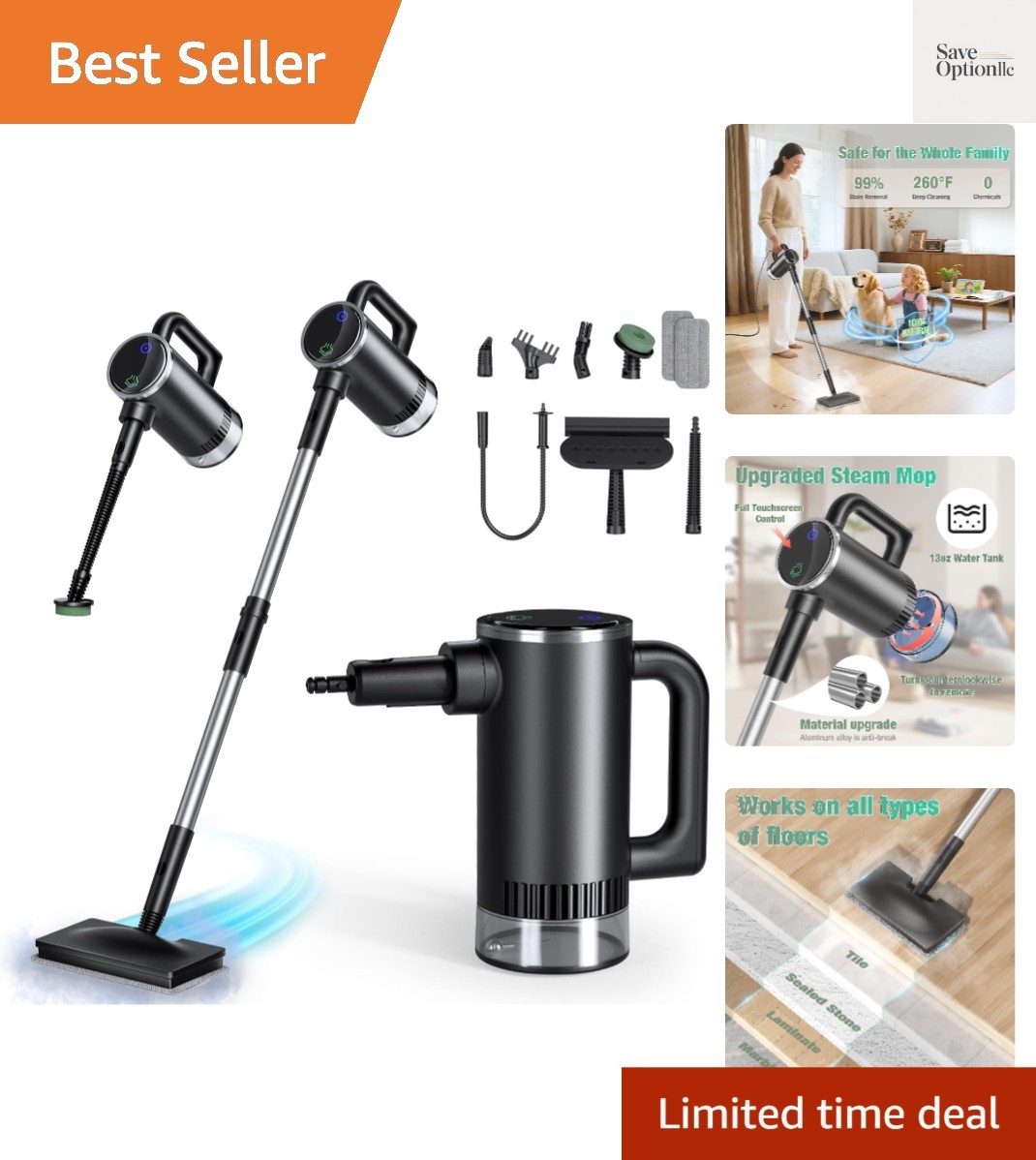 11-in-1 Steam Mop, Detachable Handheld Steam Cleaner with 3-Level Steam | 260…