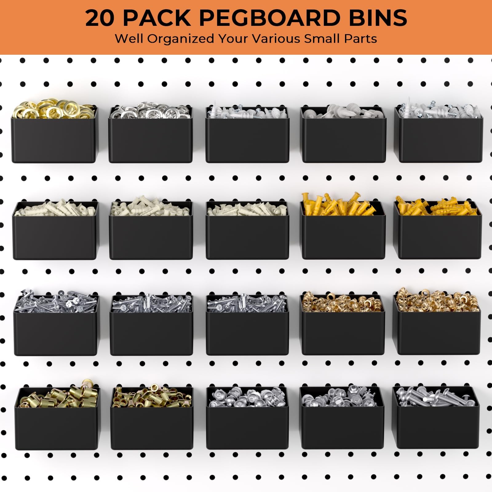 320 PCS Pegboard Accessories Organizer Kit Hooks 20 PCS Bins Fits 1/8 1/4 Inch