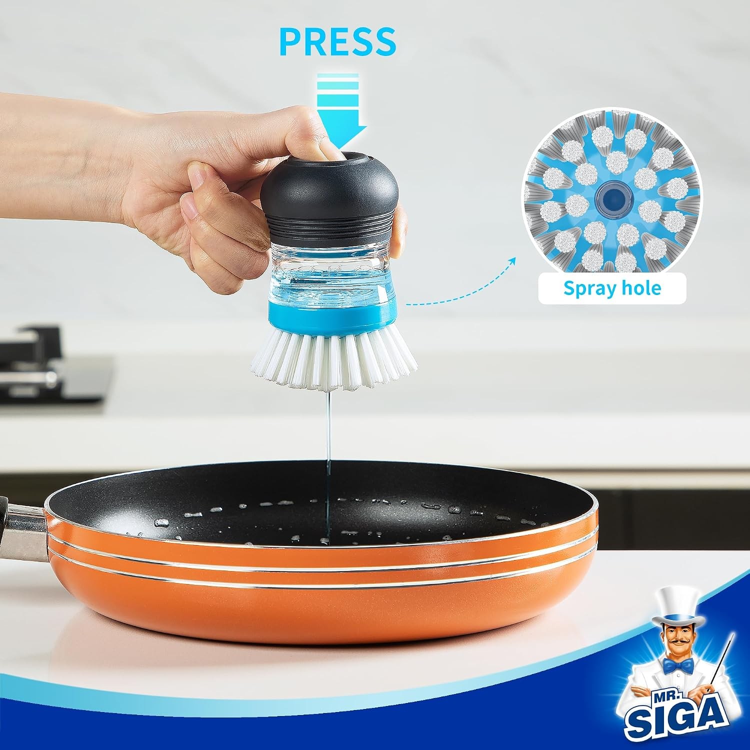 Soap Dispensing Palm Brush, 1 Pack, Navy/Blue | Dish brush with soap dispenser,