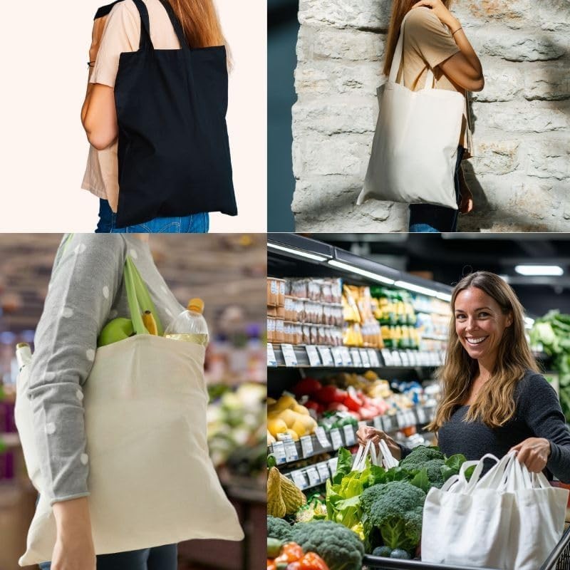 Canvas Tote Bag 15×16, Bulk Reusable Cotton for Grocery DIY Crafts 2 6 12 Pack