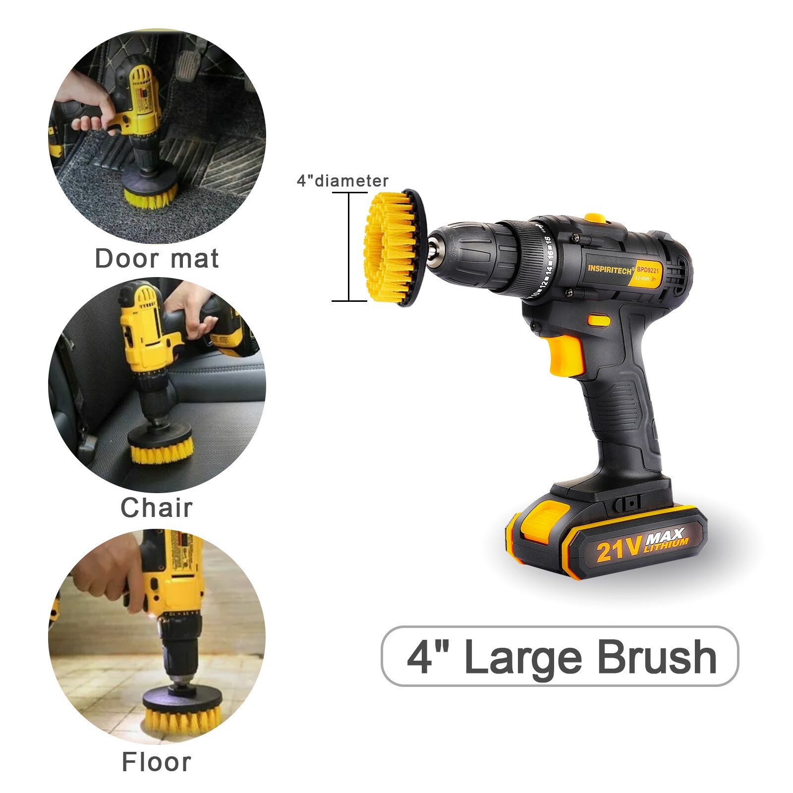 3 PCS Drill Brush Set Power Scrubber Attachments Car Carpet Tile Grout Cleaning
