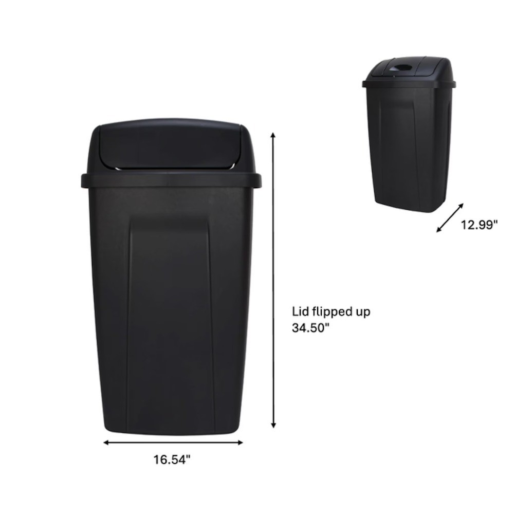 Kitchen Trash Can, 13 Gallon Plastic Garbage Bin with Swing Top Lid, Black