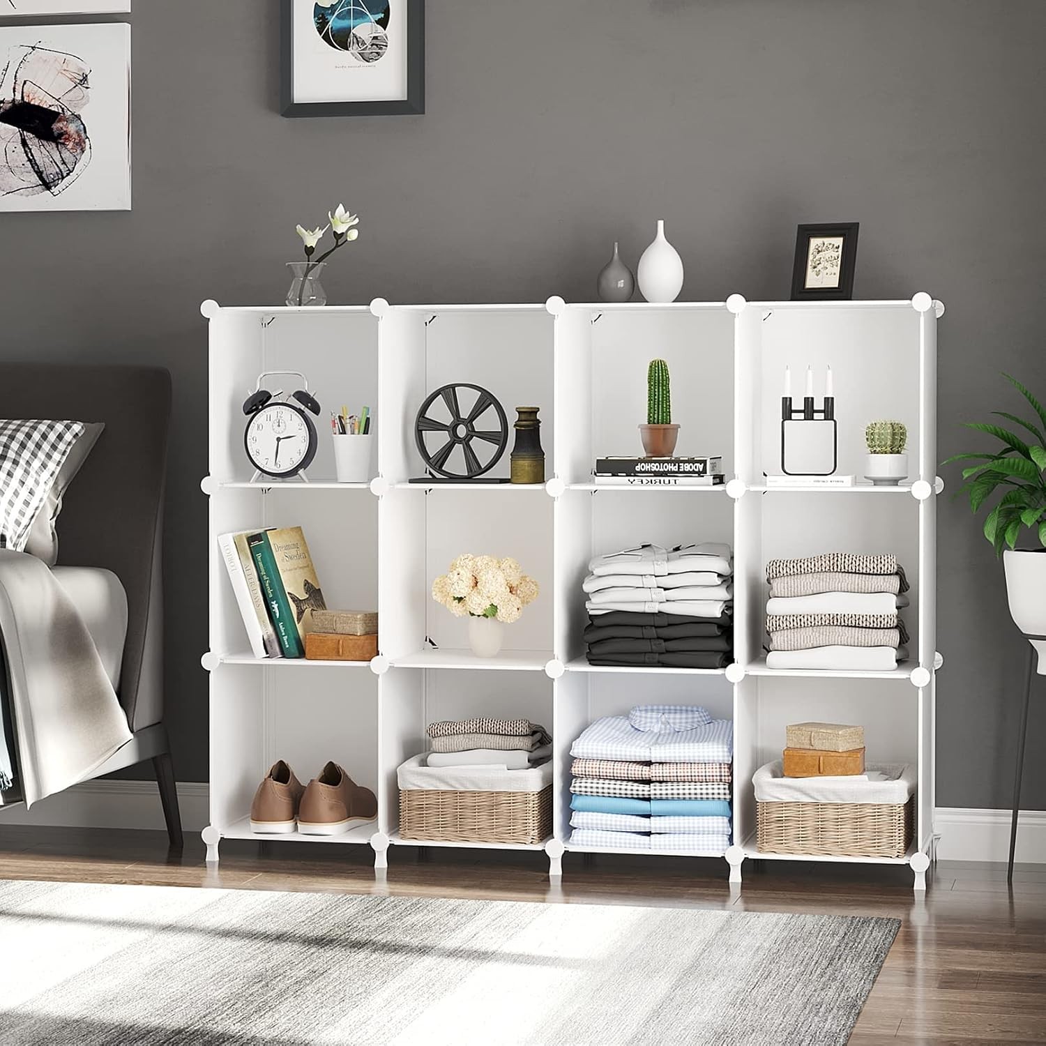 AWTATOS 12 Cube Storage Organizer, Closet Organizer Storage Shelves, White | Por