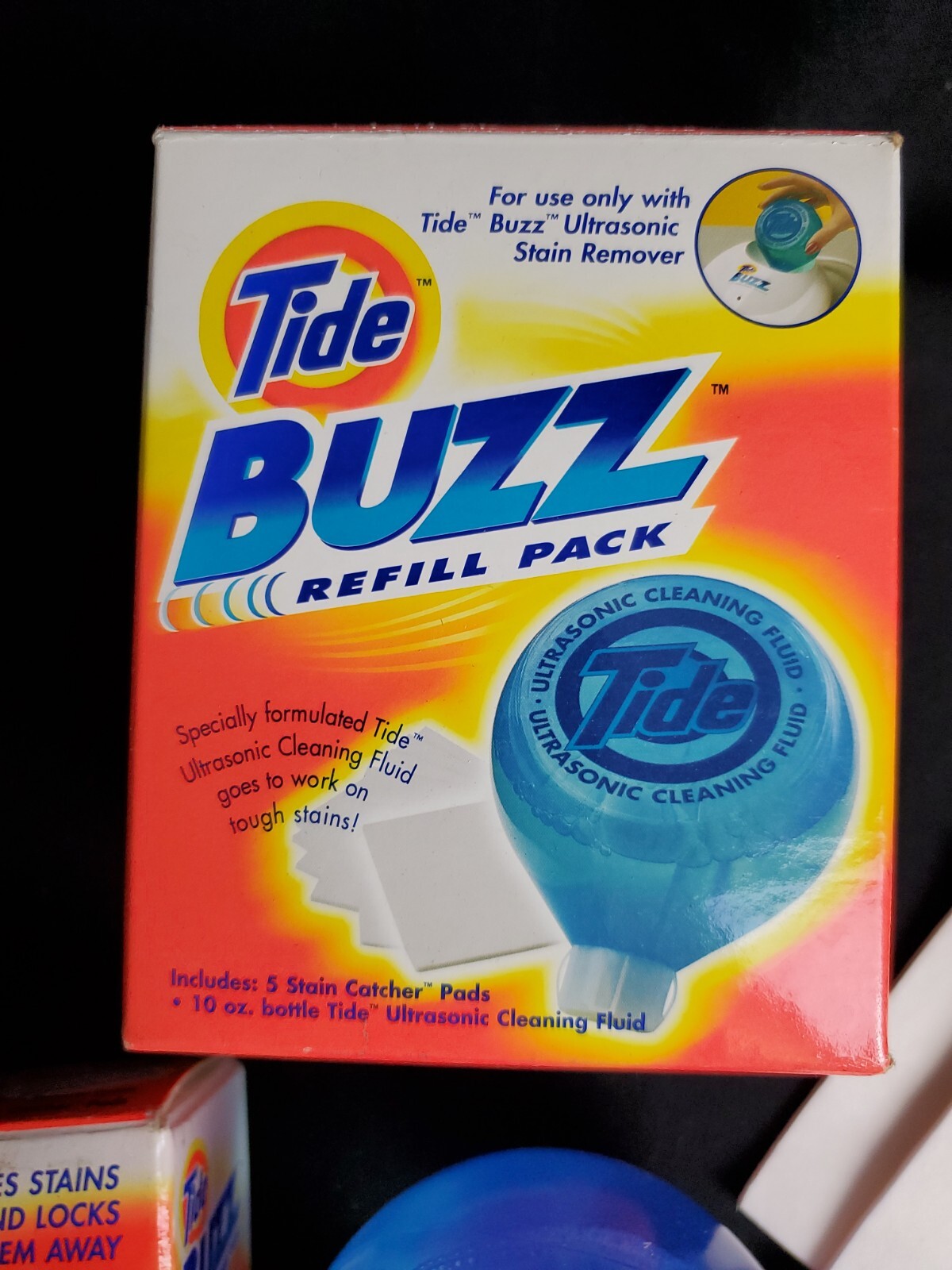 Tide Buzz Refill Pack 10 Oz Ultrasonic Fluid 15 Extra Stain Catcher Pad Open Box