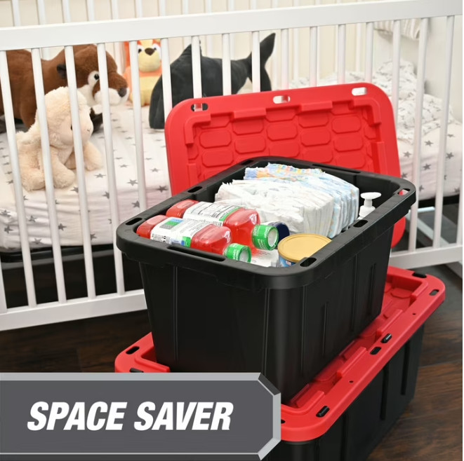 4 Pack Hyper Tough 12 Gal Heavy Duty Storage Bins Snap Lid Black & Red