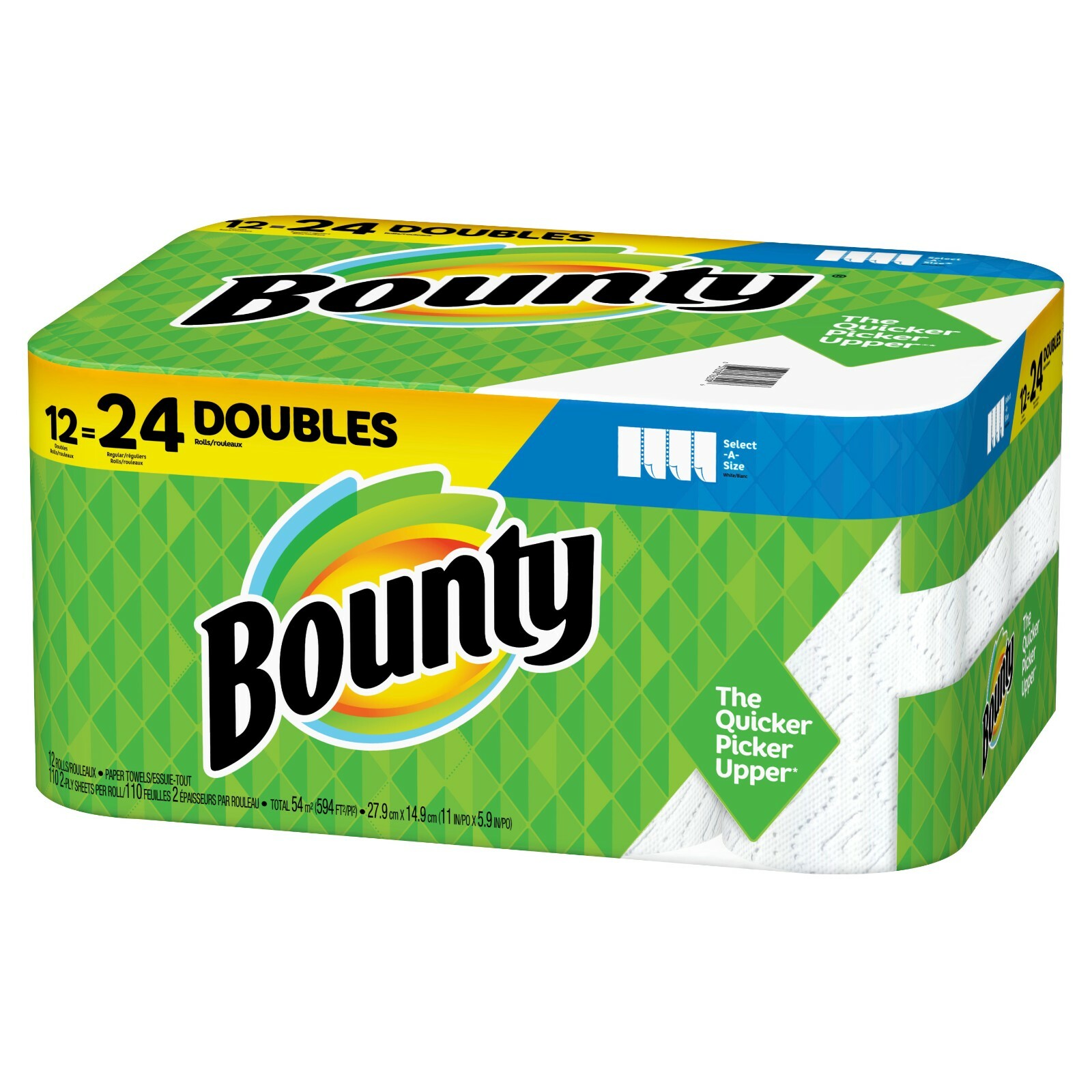 BOUNTY PAPER TOWELS 12 DOUBLE = 24 REGULAR ROLLS BULK White STURDY ABSORBENT