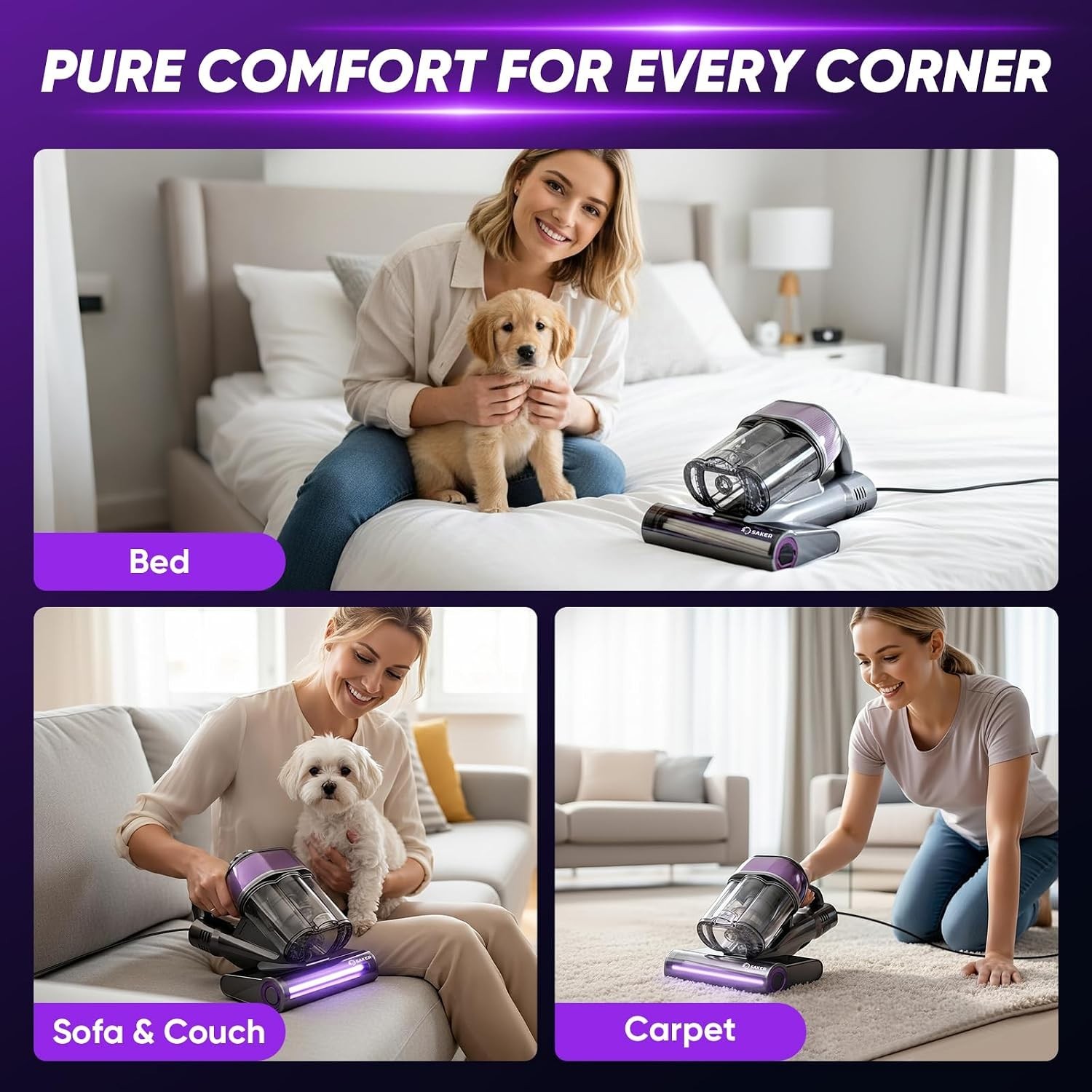 Mattress Vacuum Cleaner Handheld Bed Sofa Couch Deep Clean UVC Light HEPA Filter