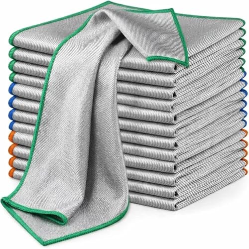 12 Pack Microfiber Glass Cleaning Cloth, 13.8” X 10.8″ Sliver-multicolor
