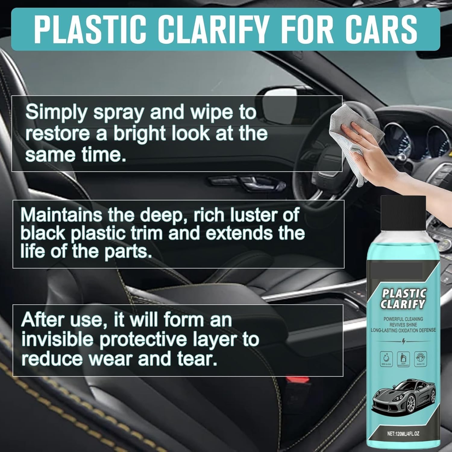 2PCS Plastic Clarify For Cars, Plastic Clarify, Waterless Spray Wax, All-In-One