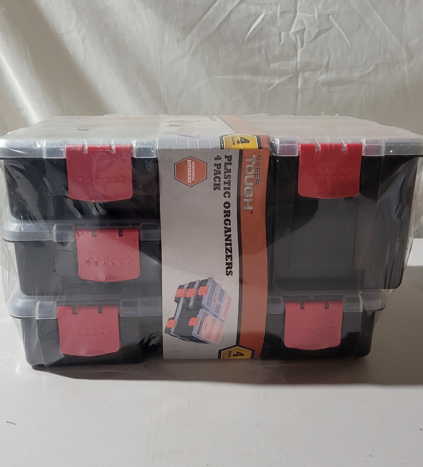 Hyper Tough Plastic Organizers 4 Pack Black And Red With Removable Dividers