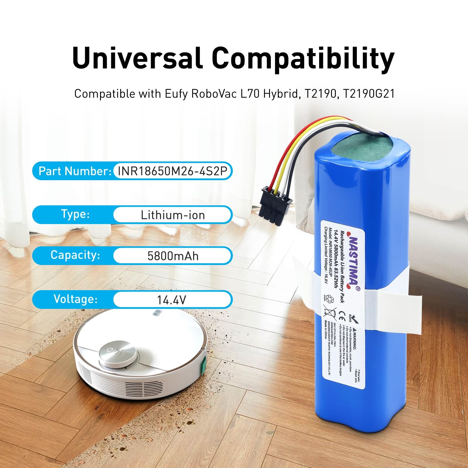 NASTIMA 14.4V 5800mAh Replacement Li-ion Battery for Eufy Robovac L70 Hybrid,…