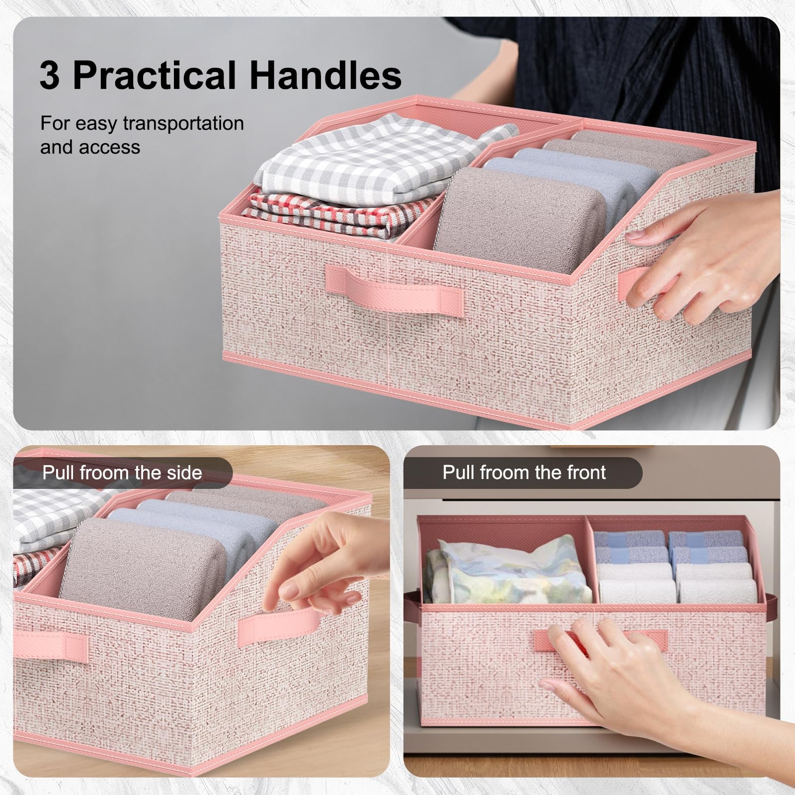 6 Pack Trapezoid Storage Bins,Pink Fabric Shelf Organizers