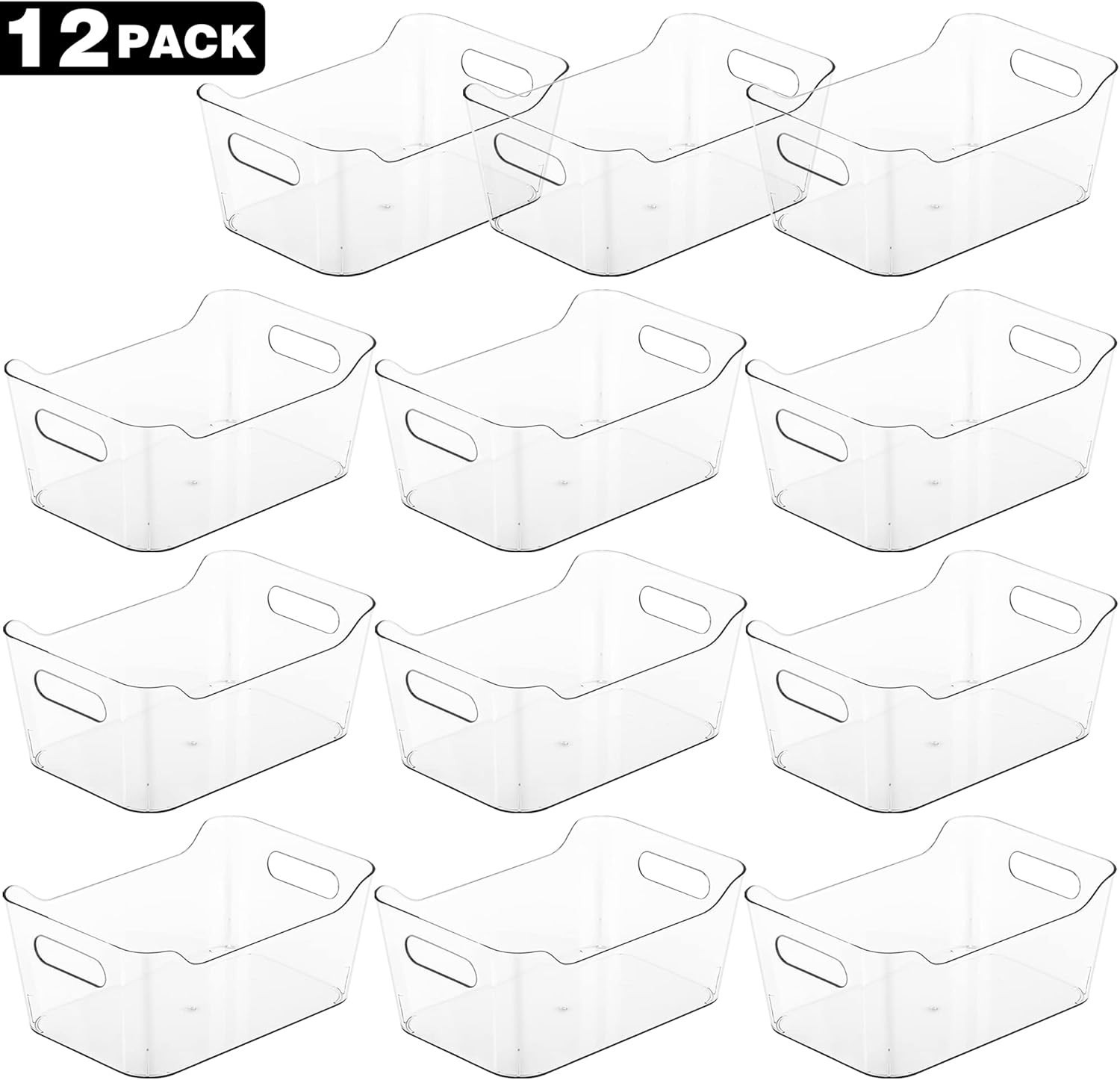 12 Pack Plastic Storage Bins, Multi-Use Organizer Bins, Pantry Organizer, Cle…