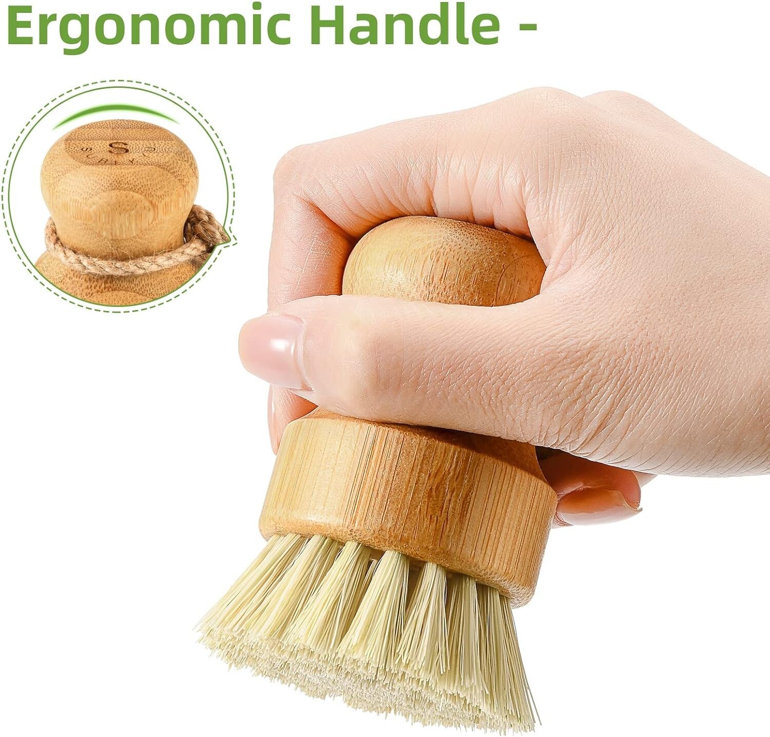 Bamboo Dish Scrub Brushes by Subekyu, Kitchen Wooden Cleaning Scrubbers set of 3