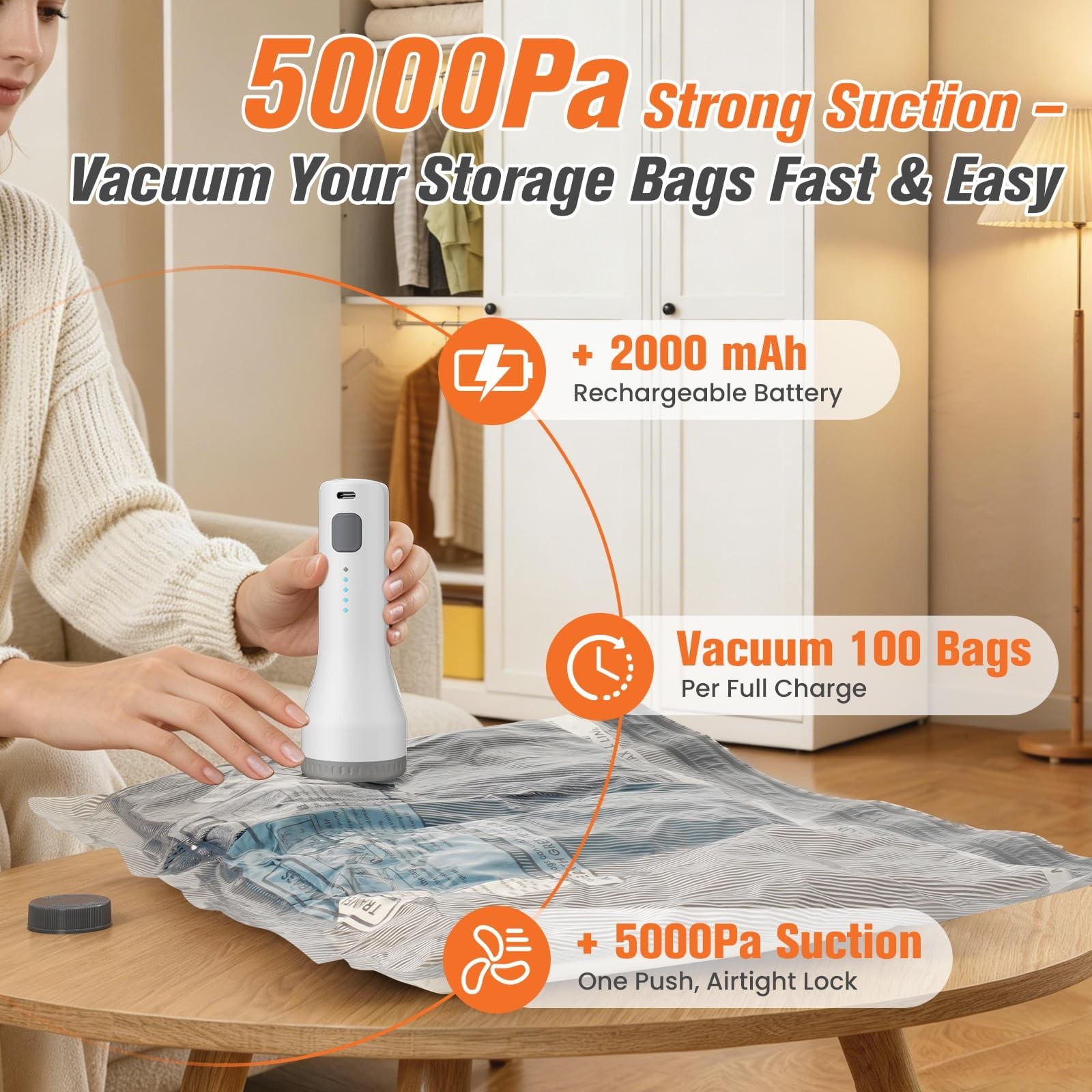 15 Pack Vacuum Storage Bags with Pump, Space Saver Compression Bags for Travel