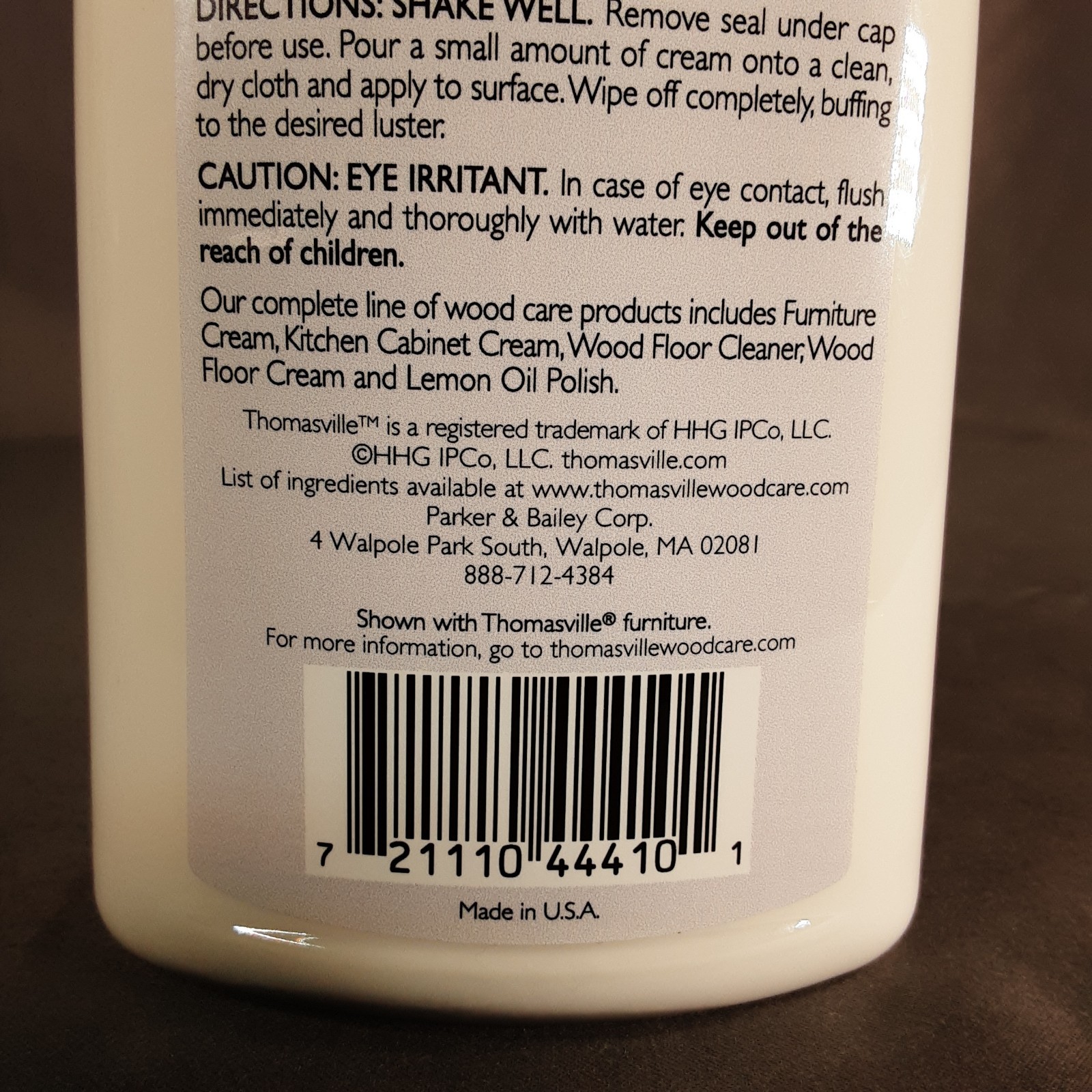 NEW Thomasville Furniture Cream Wood Polish Cleaner 12oz Cleans Protects No Wax