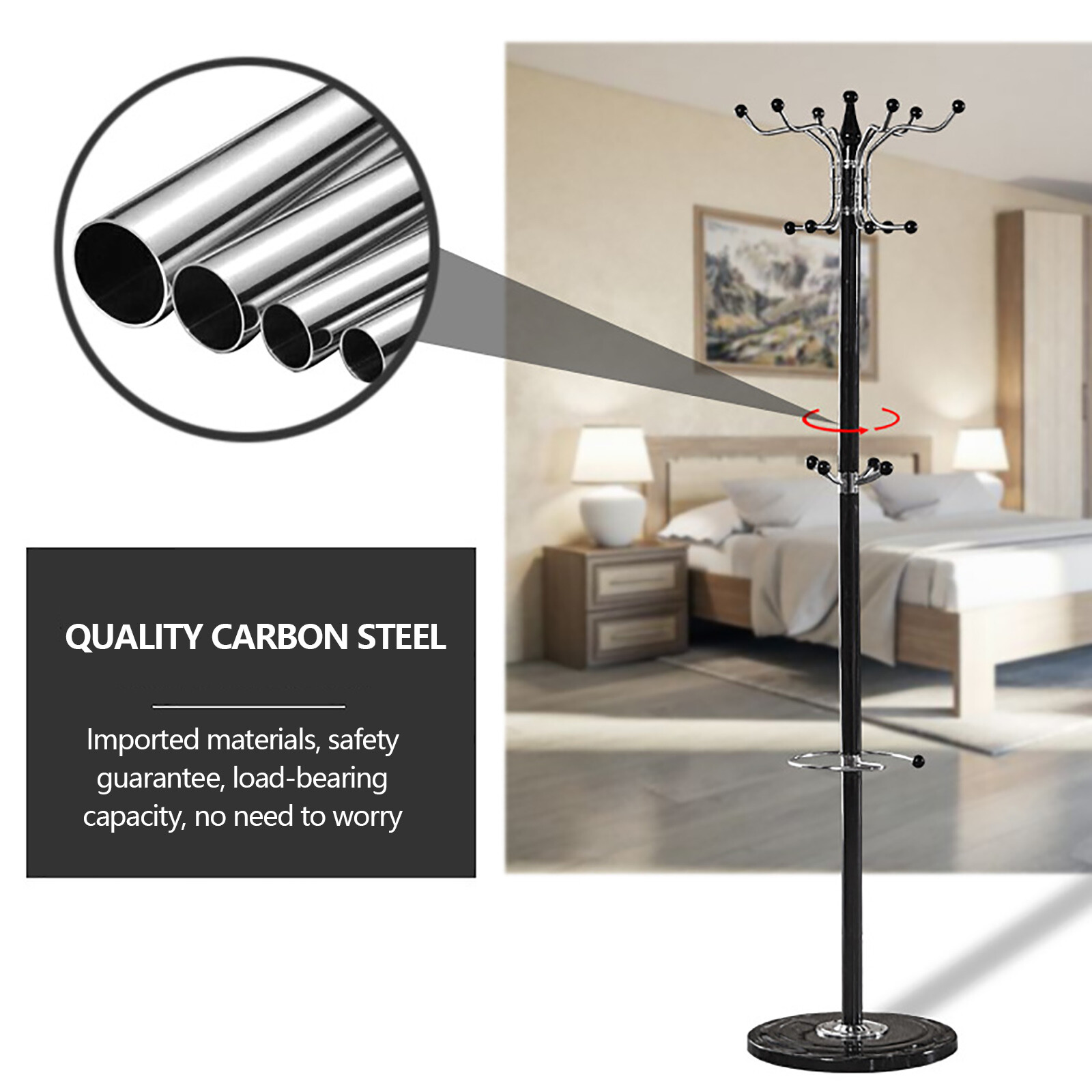 Coat Rack 16 Hooks 4 Levels Hat Jacket Stand Tree Holder Hanger Rack Marble Base