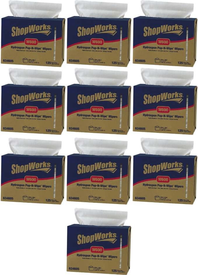 Shopworks W600 Medium Duty White Wipers 125 Sheet Pop-N-Wipe – 10 Bx – lint-free