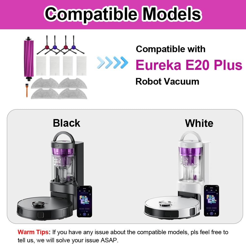 E20 Plus Parts with Eureka E20 Plus Combo Robot Vacuum, Including 1 Main Brus…