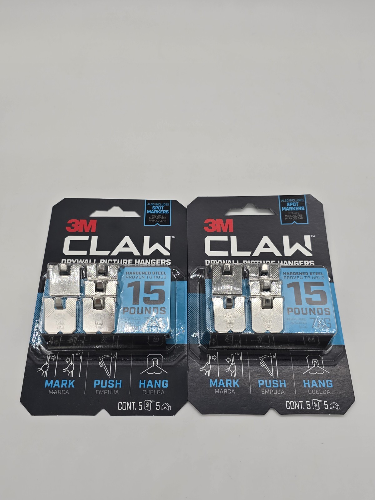2 Packs – 3M CLAW Drywall Picture Hanger Wall Hook 15lb Includes 5 Hangers