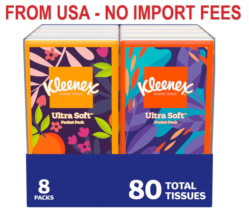Kleenex On-The-Go Facial Tissues, 8 On-The-Go Packs, 10 Tissues per Box, 3-Ply (