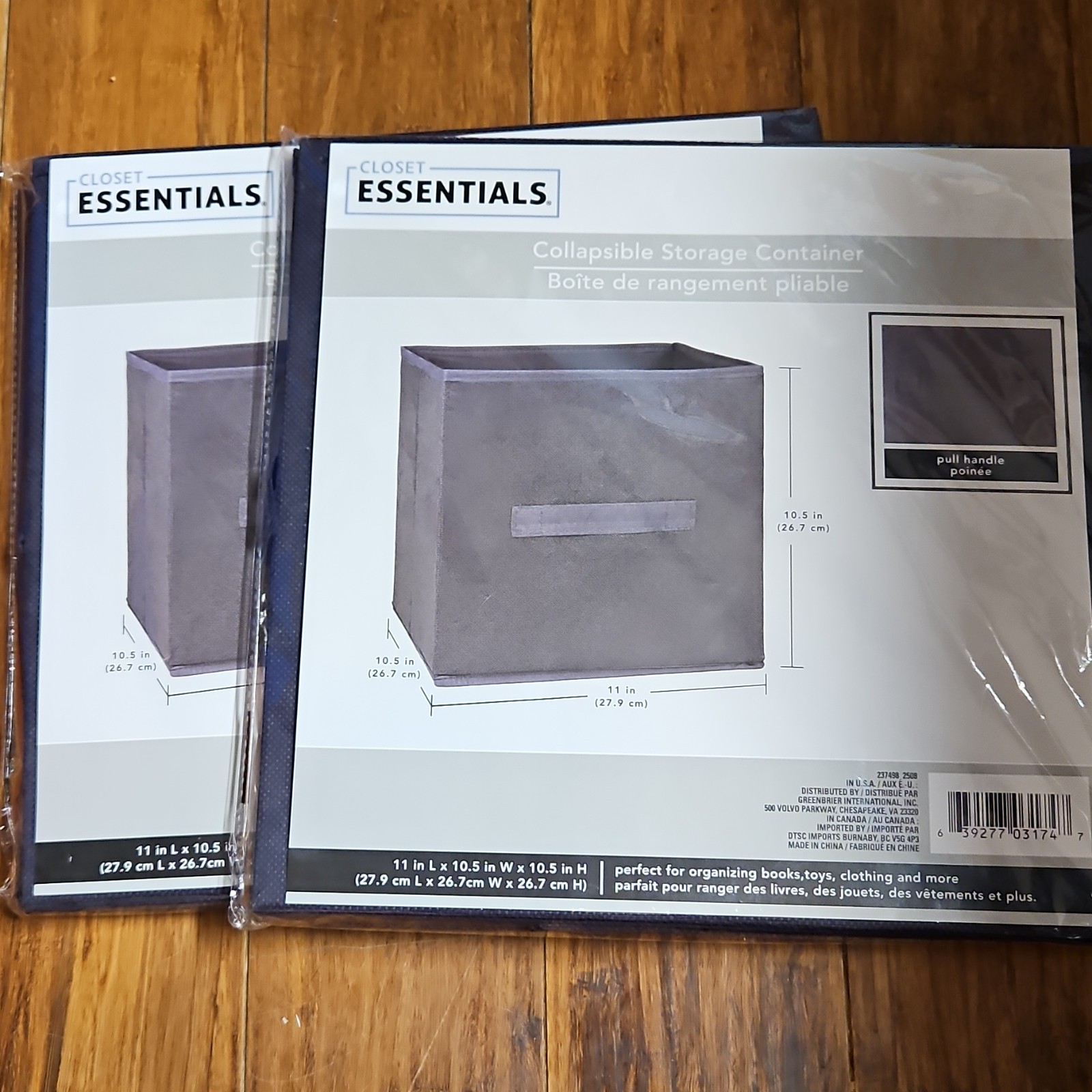 Essentials Collapsible Fabric Storage Basket Gray 11×10.5×10.5in With Handles